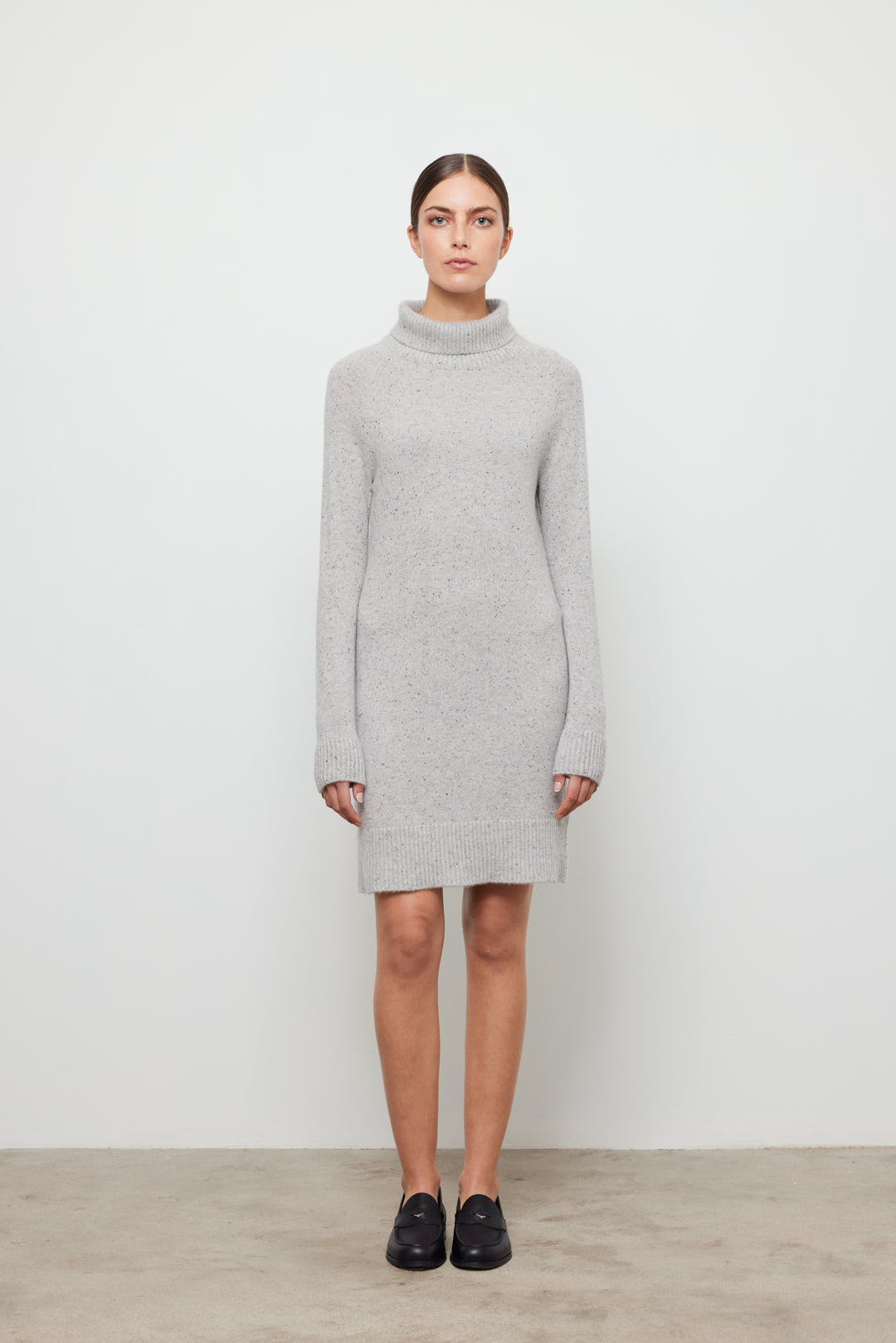 Sofia Cashmere M deals Heather Gray Sweater Knit Dress Turtleneck Minimalist Classic